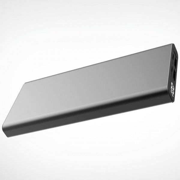 QUALO QPB10-LD-23-18 10000mAh Powerbank, LED Kijelzővel, 23W, Gyors Töltés, Szürke