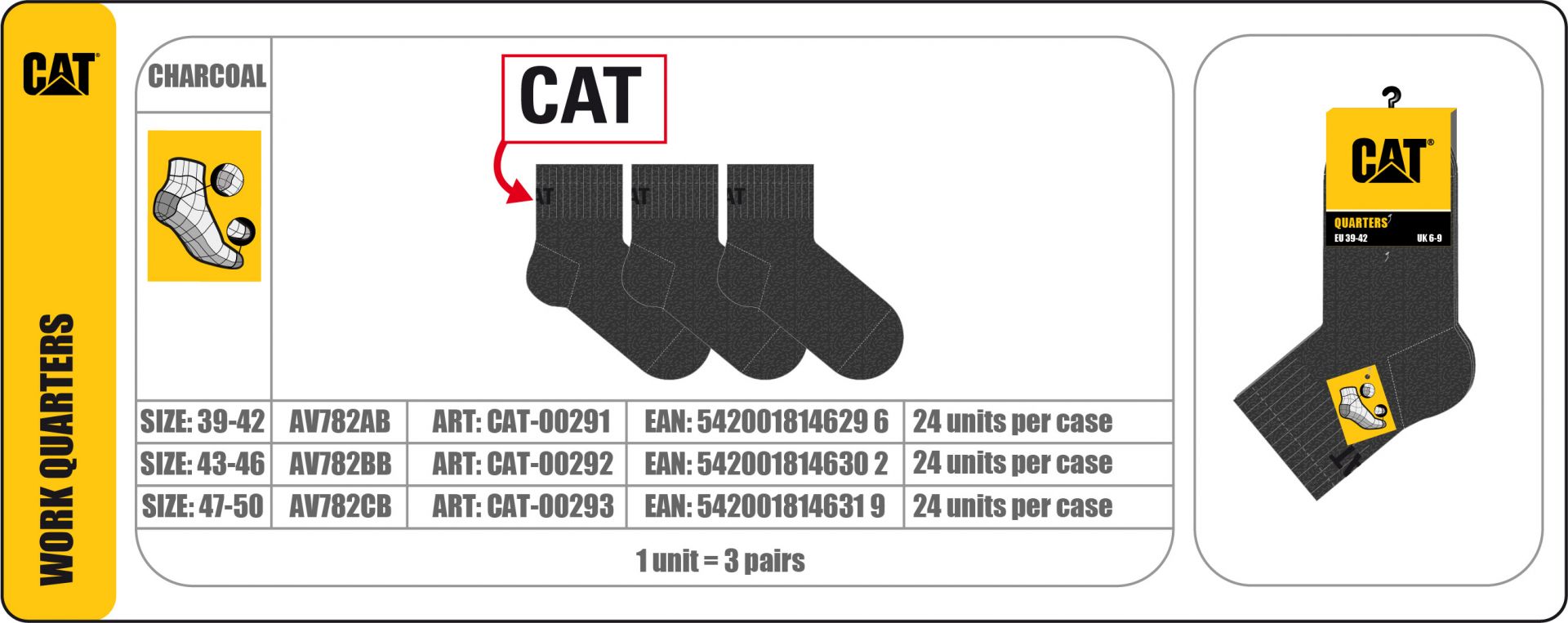 Caterpillar Zokni AV782AB Rvid Munkazokni 3-pack CAT-00291 - 39-42