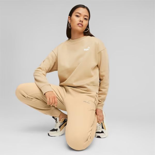 Puma Női Pulóver ESS+ Relaxed Small Logo Crew FL Sand Dun 676801-84 - M